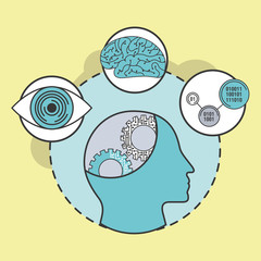 artificial intelligence hman head brain binary vector illustration