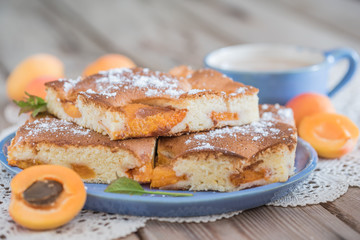 Marillenkuchen auf einem Keramikteller