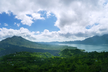 Beautiful scenery of Batur lake and volcano