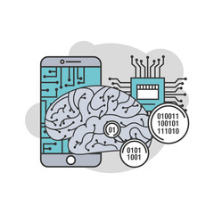 smartphone human brain cpu circuit process technology binary vector illustration