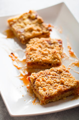Three bars of apricot jam streusel pie