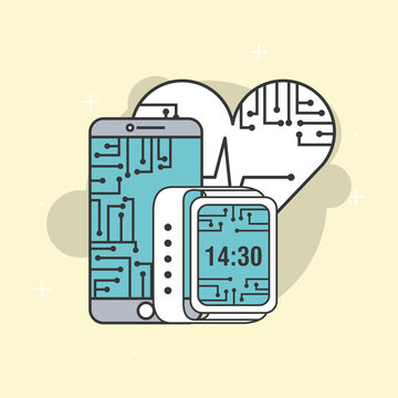 smartphone wearable technology cpu circuit vector illustration