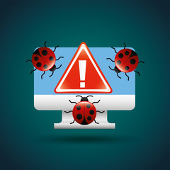cyber security concept computer warning alert bug virus vector illustration