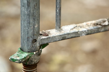Steel scaffolding placed outside the high building for its renewal.