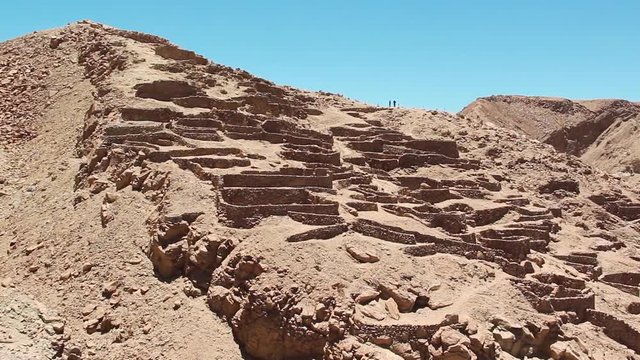 Ruins of Pukara de Quitor (Quechua pukara fortress), A Pre-Columbian Stone Fortress near San Pedro de Atacama, Atacama Desert, in Northern Chile, South America. 