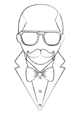 hipster bald man mustache and eyeglasses elegant suit vector illustration sketch