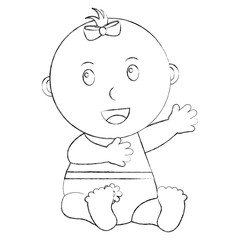 cute little baby girl sitting with diaper vector illustration sketch