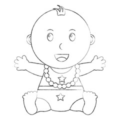 cute little baby boy sitting happy vector illustration sketch