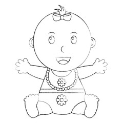 cute little baby girl sitting with necklace vector illustration sketch