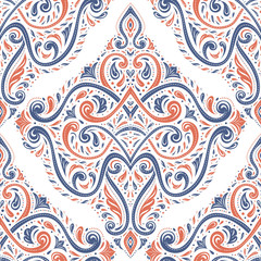 Beautiful blue and white floral seamless pattern. Vintage, paisley elements. Traditional, Ethnic, Turkish, Indian motifs. Great for fabric and textile, wallpaper, packaging or any desired idea. 