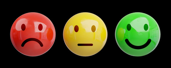 Customer satisfaction rating with smiley 3D rendering