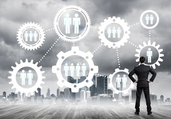 Social connection concept drawn on screen as symbol for teamwork and cooperation