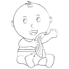 cute little baby boy sitting with a banana vector illustration sketch