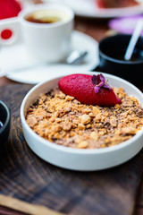 Dessert with raspberry sorbet