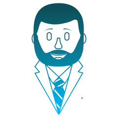 bearded man character elegant with necktie vector illustration degraded blue color