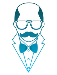 hipster bald man mustache and eyeglasses elegant suit vector illustration