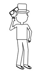 silhouette man holding eyeglasses character vector illustration outline