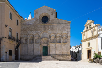 Facade of Termoli Cathedral, an example of Romanesque architecture, Molise, Italy - obrazy, fototapety, plakaty