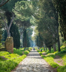 The ancient Appian Way (Appia Antica) on a sunny spring morning, in Rome.