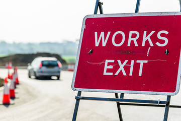 Works Exit Roadworks sign on UK motorway