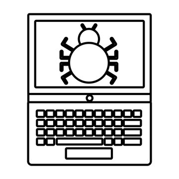 cyber security laptop computer infected bug vector illustration outline