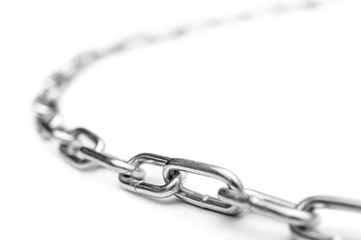 Metal chain on white background.