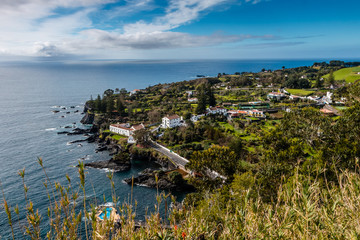 View on Atlantic Ocean coast near Ponta Delgada.  In the beautiful island of Sao Miguel, Azores, Portugal.