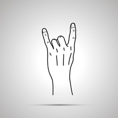 Cartoon hand in corna gesture, simple outline icon on gray