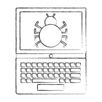cyber security laptop computer infected bug vector illustration sketch