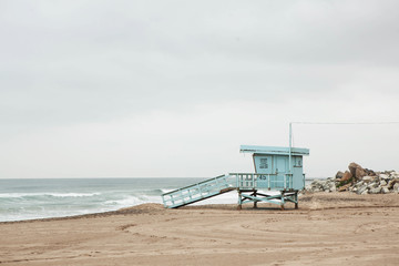 Lifeguard hut on Manhattan beach, Los Angeles.