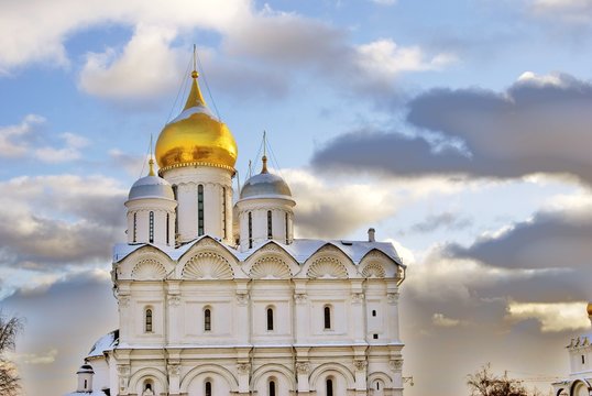 Archangels church. Architecture of Moscow Kremlin. Popular landmark. Color photo.