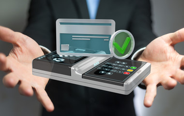 Businessman using contactless terminal payment 3D rendering