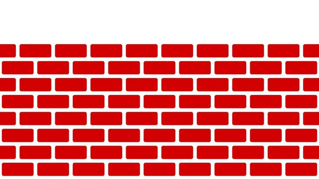 Brick wall building up animation, red on white background.