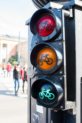 working traffic light for cyclists at the road