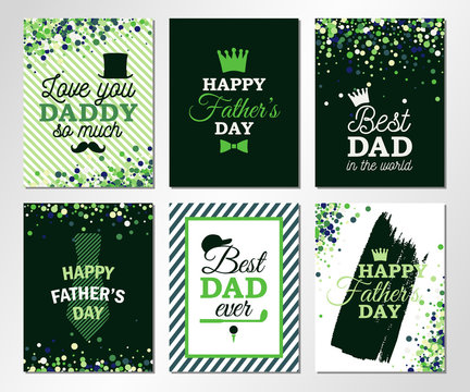 Happy Fathers day greeting cards set. Vector banners. All isolated and layered