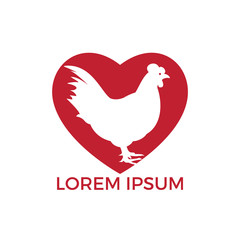 Fototapeta na wymiar Hen heart shape vector logo design. Logo, sign, icon for groceries, meat stores, butcher shop, farmer market. 