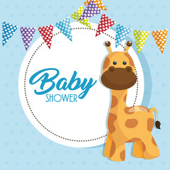 baby shower card with cute giraffe vector illustration design
