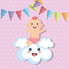 Obraz na płótnie Canvas baby shower card with little girl vector illustration design
