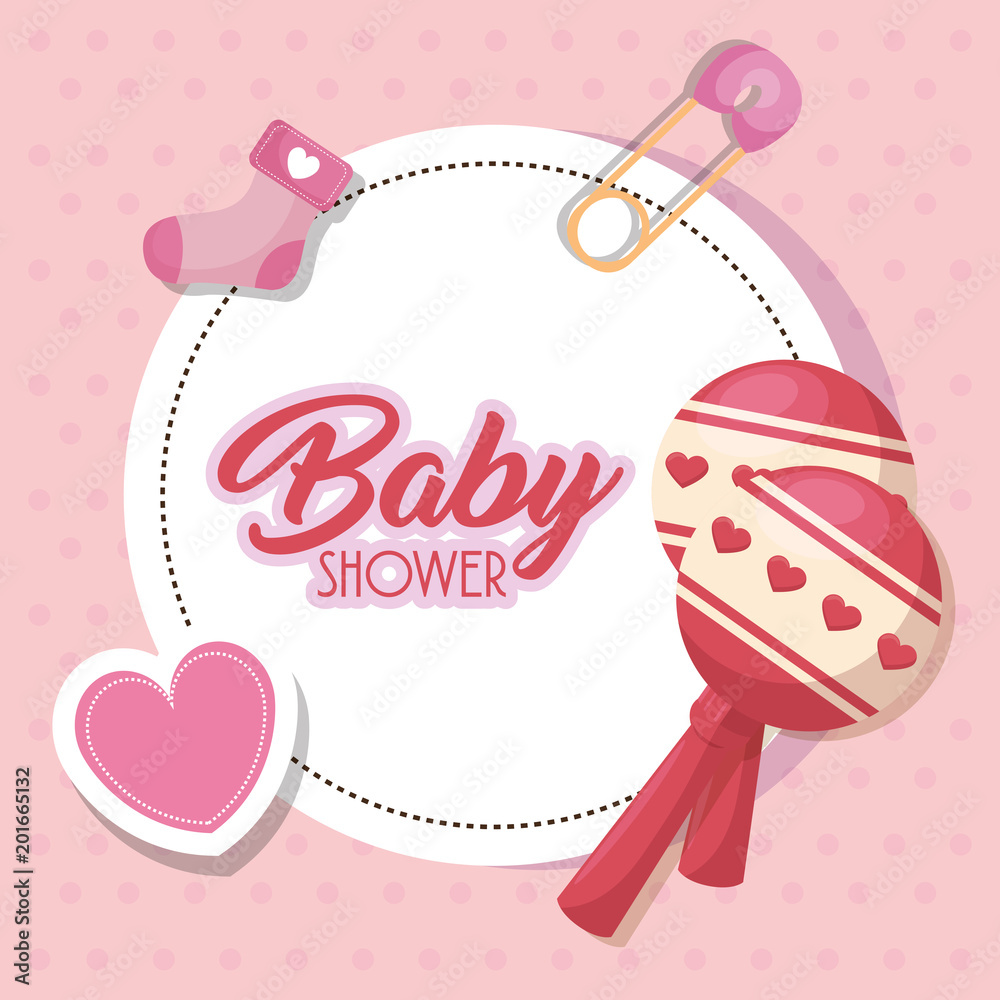 Sticker baby shower card with set icons vector illustration design