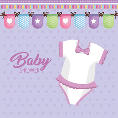 baby shower card with clothes vector illustration design