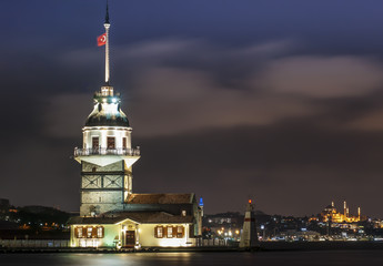 Obraz premium Tower and lighthouse at bosphorus night in istanbul, wonderfull island in Turkey 
