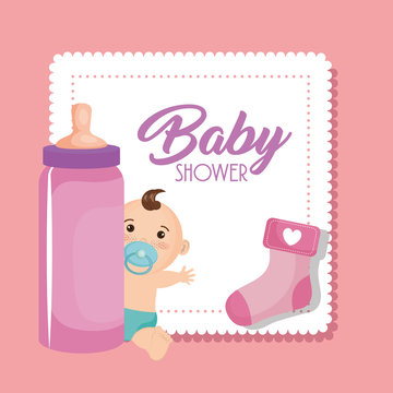 baby shower card with little boy vector illustration design