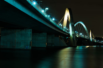 Brasilia's famous bridge at night.