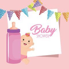 baby shower card with little girl vector illustration design