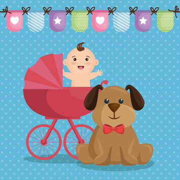 baby shower card with little boy vector illustration design