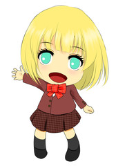 手を振る女子生徒(ブロンドヘア)