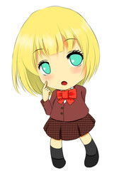 考える女子生徒(ブロンドヘア)