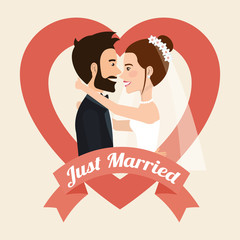 just married couple kissing avatars characters vector illustration design