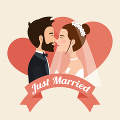 just married couple kissing avatars characters vector illustration design
