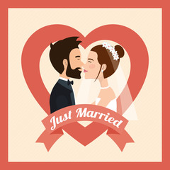 just married couple kissing avatars characters vector illustration design